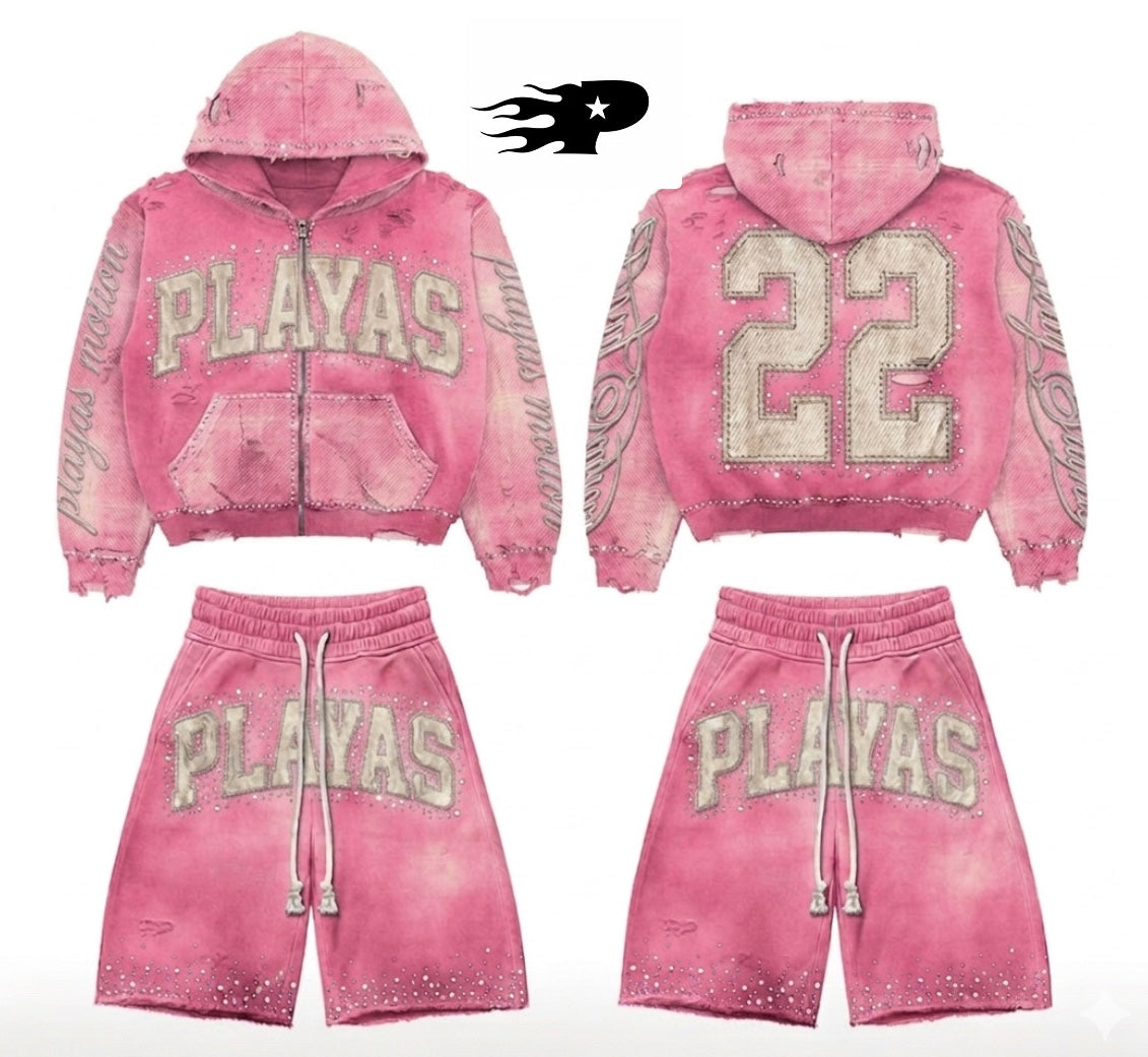 Playas Motion “22 Series” Pink 🩷 Distressed Rhinestone Set (Unisex)