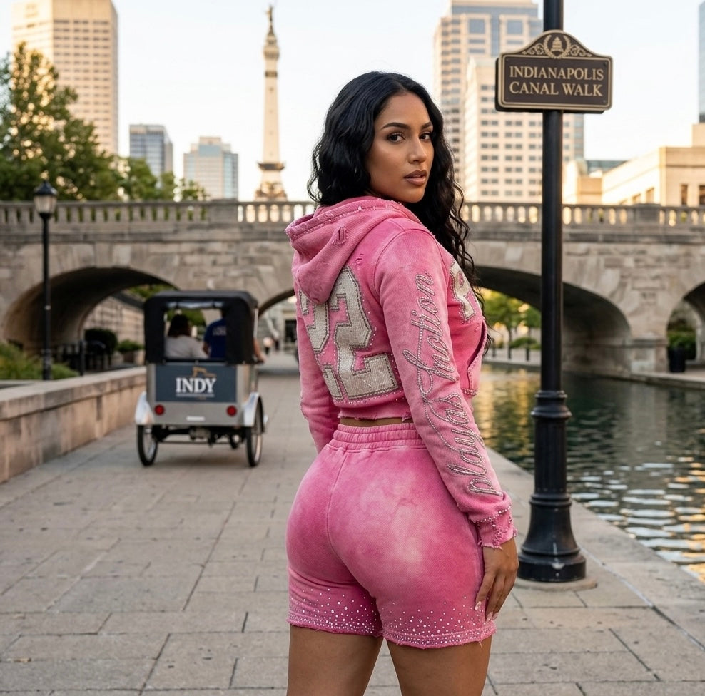 Playas Motion “22 Series” Pink 🩷 Distressed Rhinestone Set (Unisex)