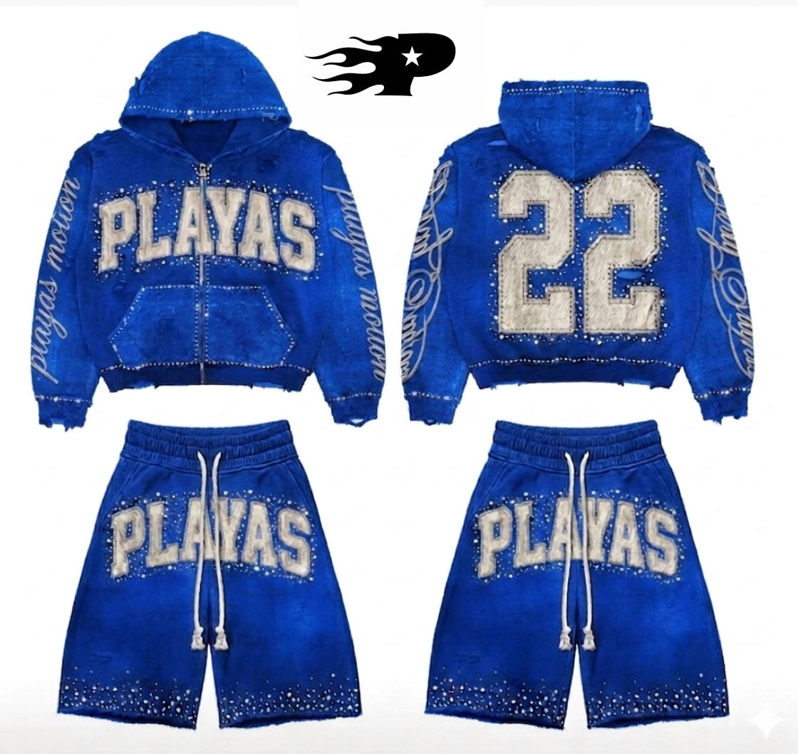 Playas Motion “22 Series” Baby Blue 💙 Distressed Rhinestone Set