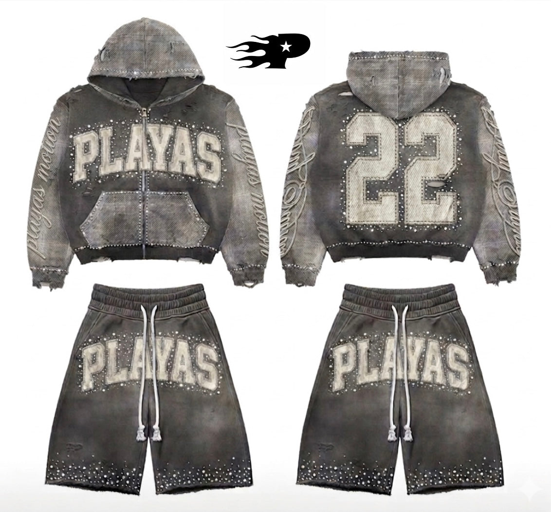 Playas Motion “22 Series” Grey 🩶 Distressed Rhinestone Set